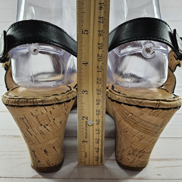 Born Womens Sandal Size 11 Wedge Heel Cork Platform‎ Black Leather Straps D65403 - Picture 5 of 10